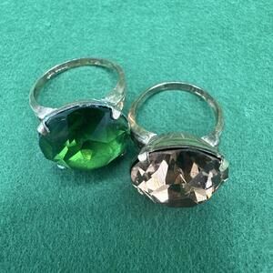 Vintage 10K Gold Filled Cocktail Ring Set – Emerald Green & Smoky Glass Art Deco